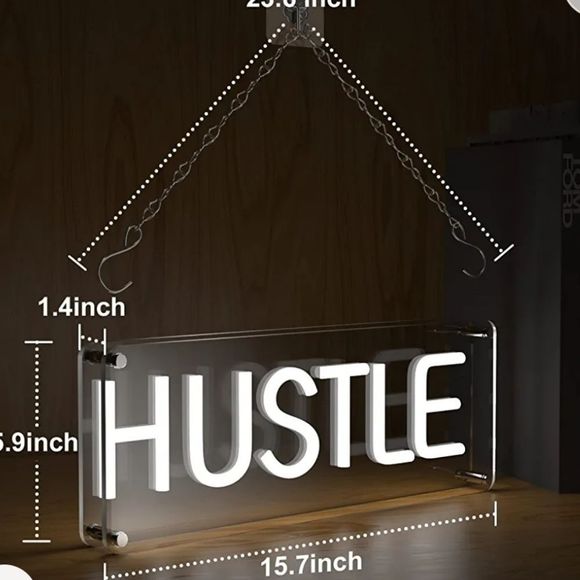 InnoVibe White LED Neon Hustle Hanging ir Freestanding Sign - Picture 3 of 10
